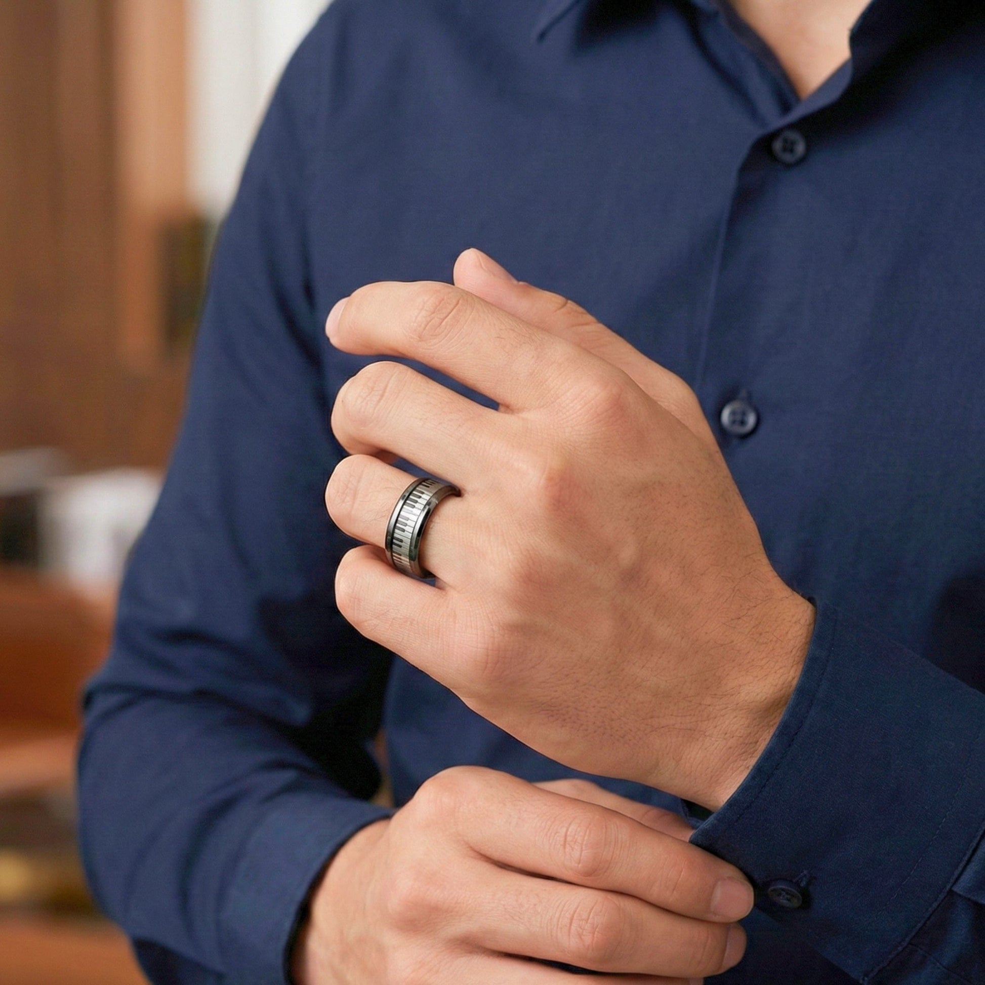 THE MEN THING Rings PIANO KEYS - Pure Stainless Steel Men’s Steel-Plated Ring (Size : 27)