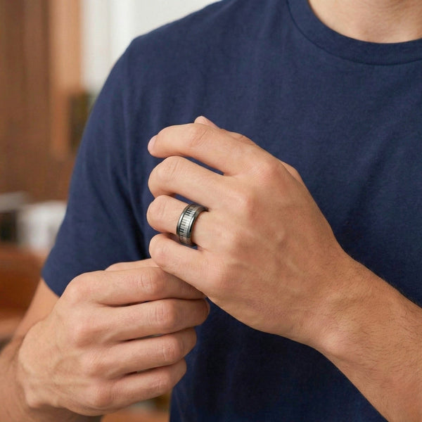 PIANO KEYS - Pure Stainless Steel Men’s Steel-Plated Ring (Size : 27)