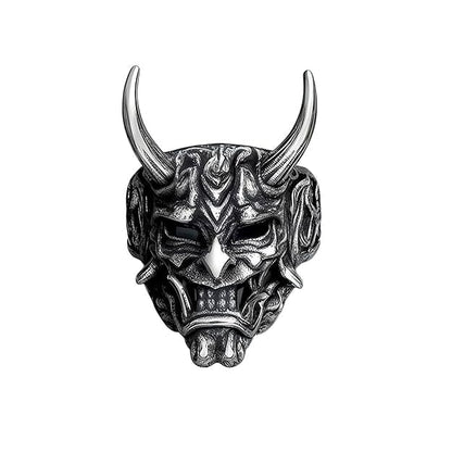 THE MEN THING Rings PRAJNA DEMON MASK - Black Oxy Pure Titanium Steel Rings For Men (Size :  17-21- 24-26)