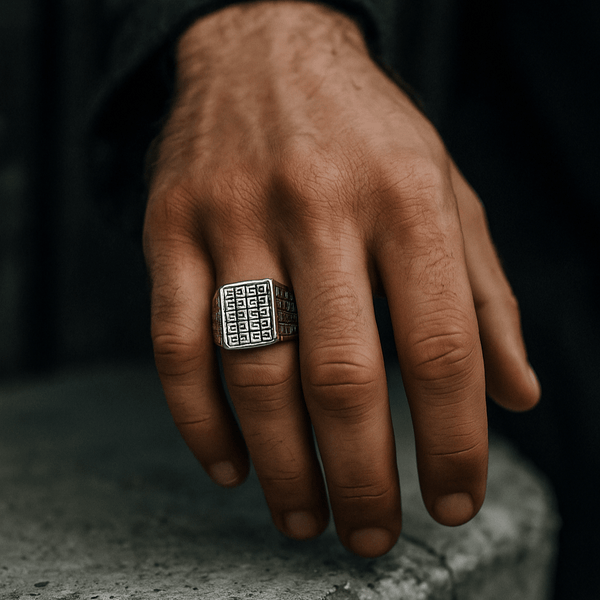 PRIME GLYPH RING - Pure Stainless Steel Men’s Steel-Plated Ring – Statement Luxury Jewelry (Size : 16-22-27)
