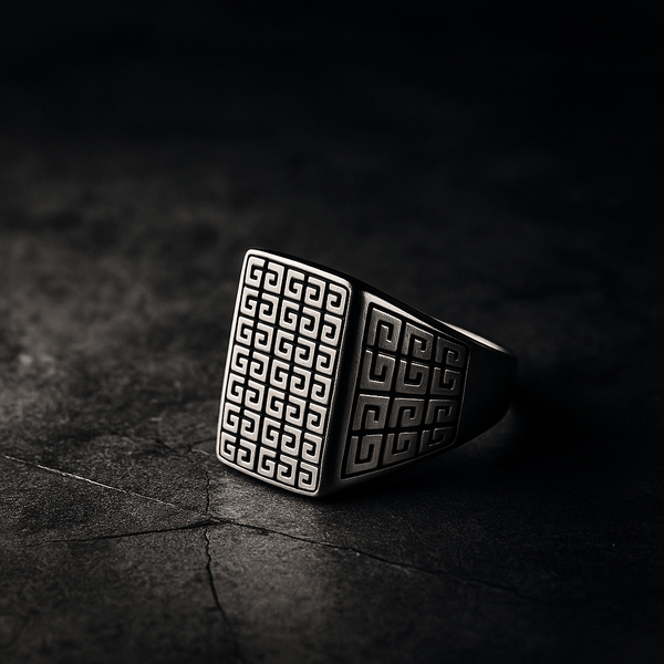 PRIME GLYPH RING - Pure Stainless Steel Men’s Steel-Plated Ring – Statement Luxury Jewelry (Size : 16-22-27)