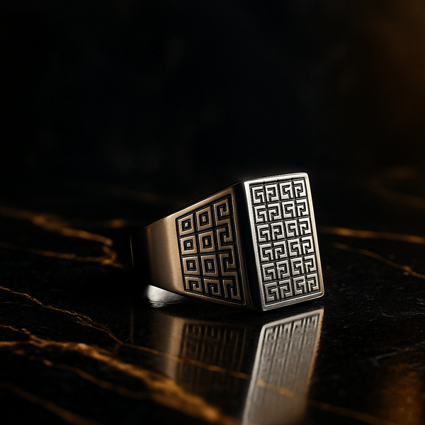 PRIME GLYPH RING - Pure Stainless Steel Men’s Steel-Plated Ring – Statement Luxury Jewelry (Size : 16-22-27)