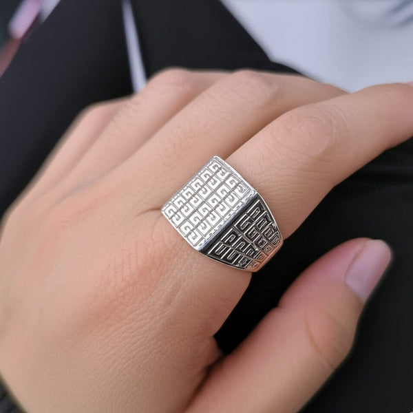 PRIME GLYPH RING - Pure Stainless Steel Men’s Steel-Plated Ring – Statement Luxury Jewelry (Size : 16-22-27)