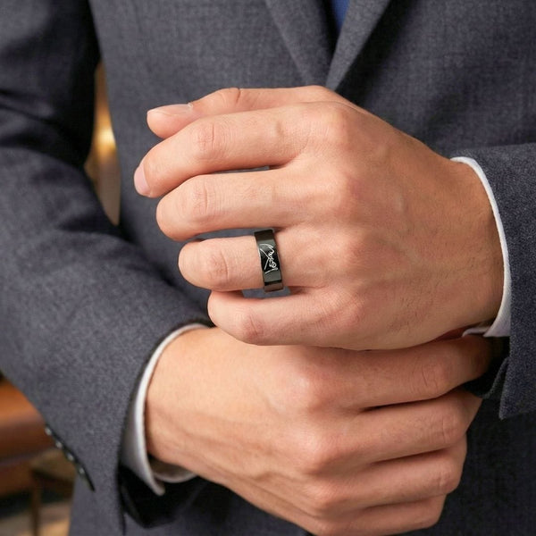 PROMISE RING - Black - Pure Stainless Steel Men’s Black-Plated Ring (Size : 26)