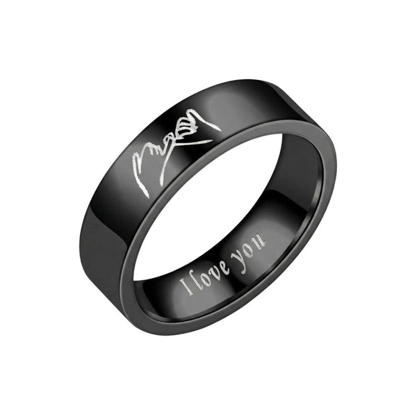 PROMISE RING - Black - Pure Stainless Steel Men’s Black-Plated Ring (Size : 26)