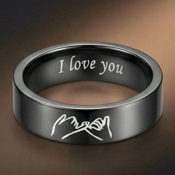 PROMISE RING - Black - Pure Stainless Steel Men’s Black-Plated Ring (Size : 26)
