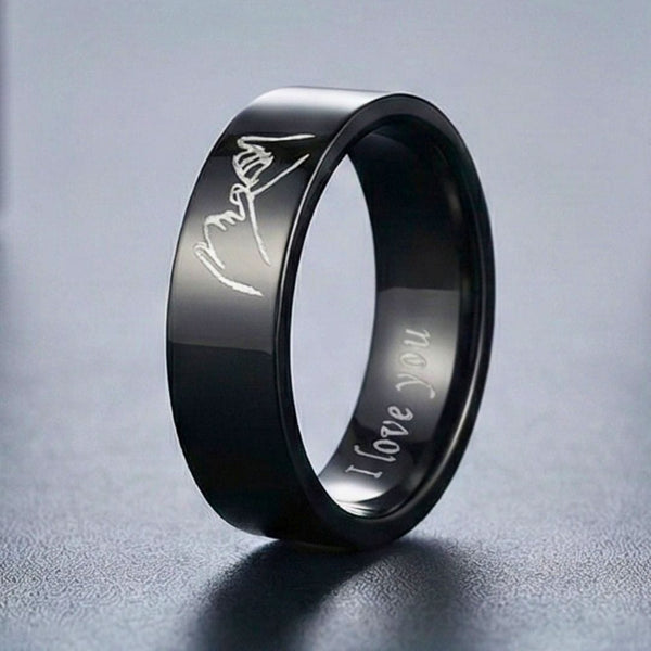 PROMISE RING - Black - Pure Stainless Steel Men’s Black-Plated Ring (Size : 26)