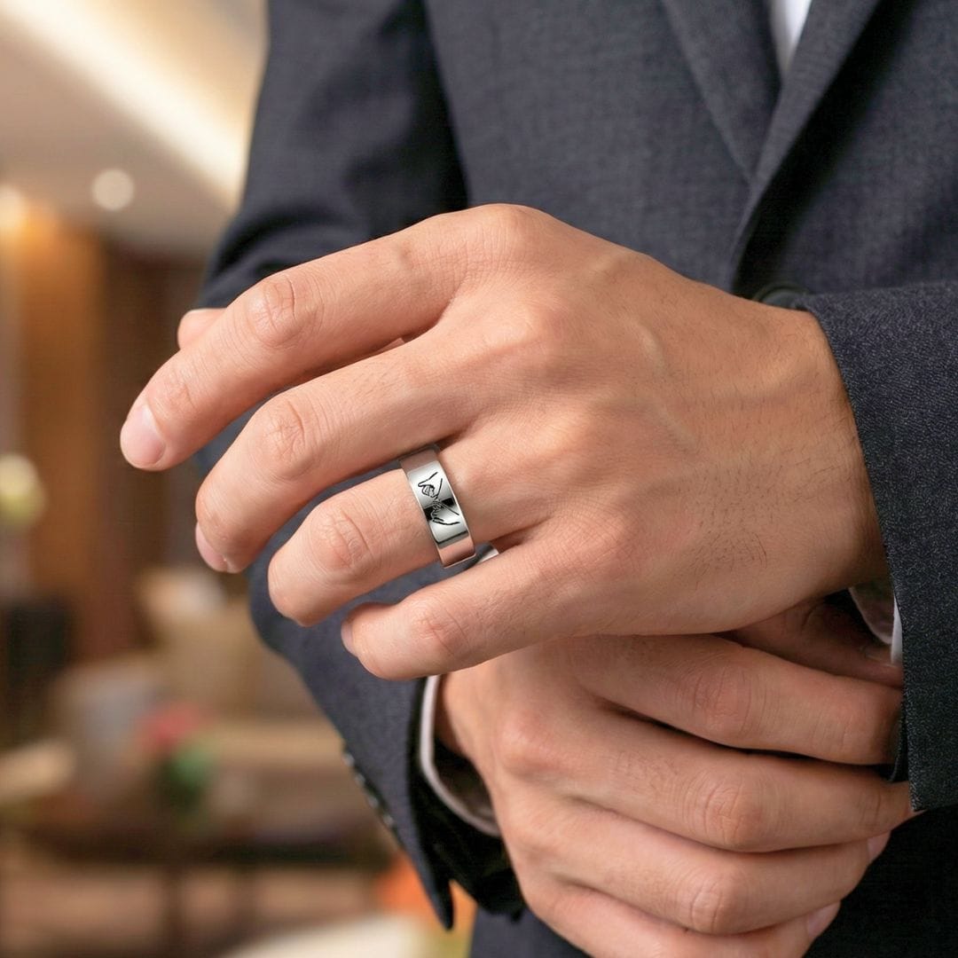 THE MEN THING Rings PROMISE RING - Pure Stainless Steel Men’s Steel-Plated Ring (Size : 26)