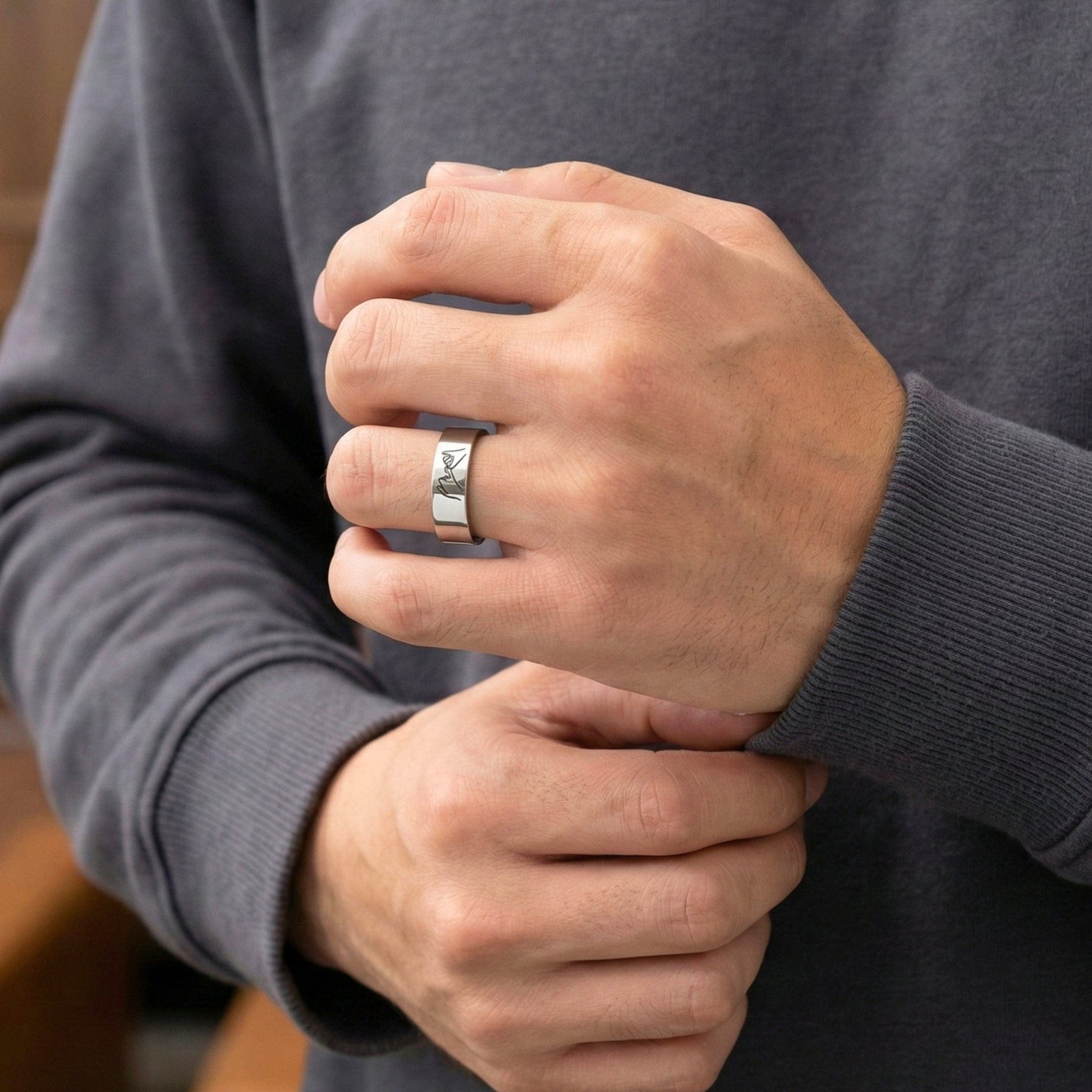 THE MEN THING Rings PROMISE RING - Steel - Pure Stainless Steel Men’s Steel-Plated Ring (Size : 26)