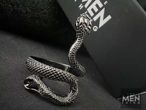 RATTLER -  Alloy Adjustable Vintage Black Snake Ring, American trending Style for Men & Boys