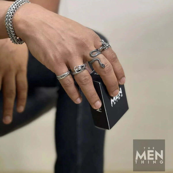 RATTLER -  Alloy Adjustable Vintage Black Snake Ring, American trending Style for Men & Boys