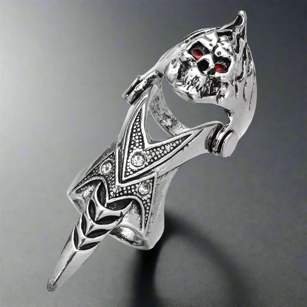 REDEYEKULL - पुरुषों और लड़कों के लिए लाल आँख खोपड़ी समायोज्य अंगुली संयुक्त पूर्ण उंगली की अंगूठी