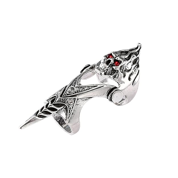 THE MEN THING Rings REDEYEKULL - Red Eye Skull Adjustable Knuckle Joint Full Finger Ring for Men & Boys