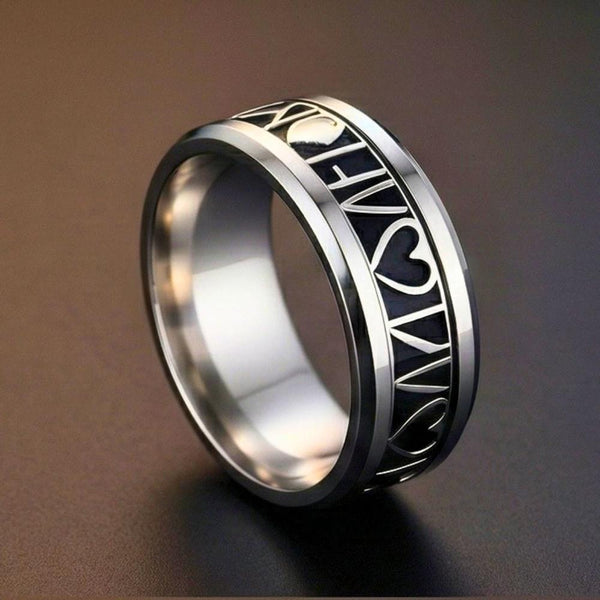 REGALIA HEART RING - Pure Stainless Steel Men’s Steel-Plated Ring (Size : 28)