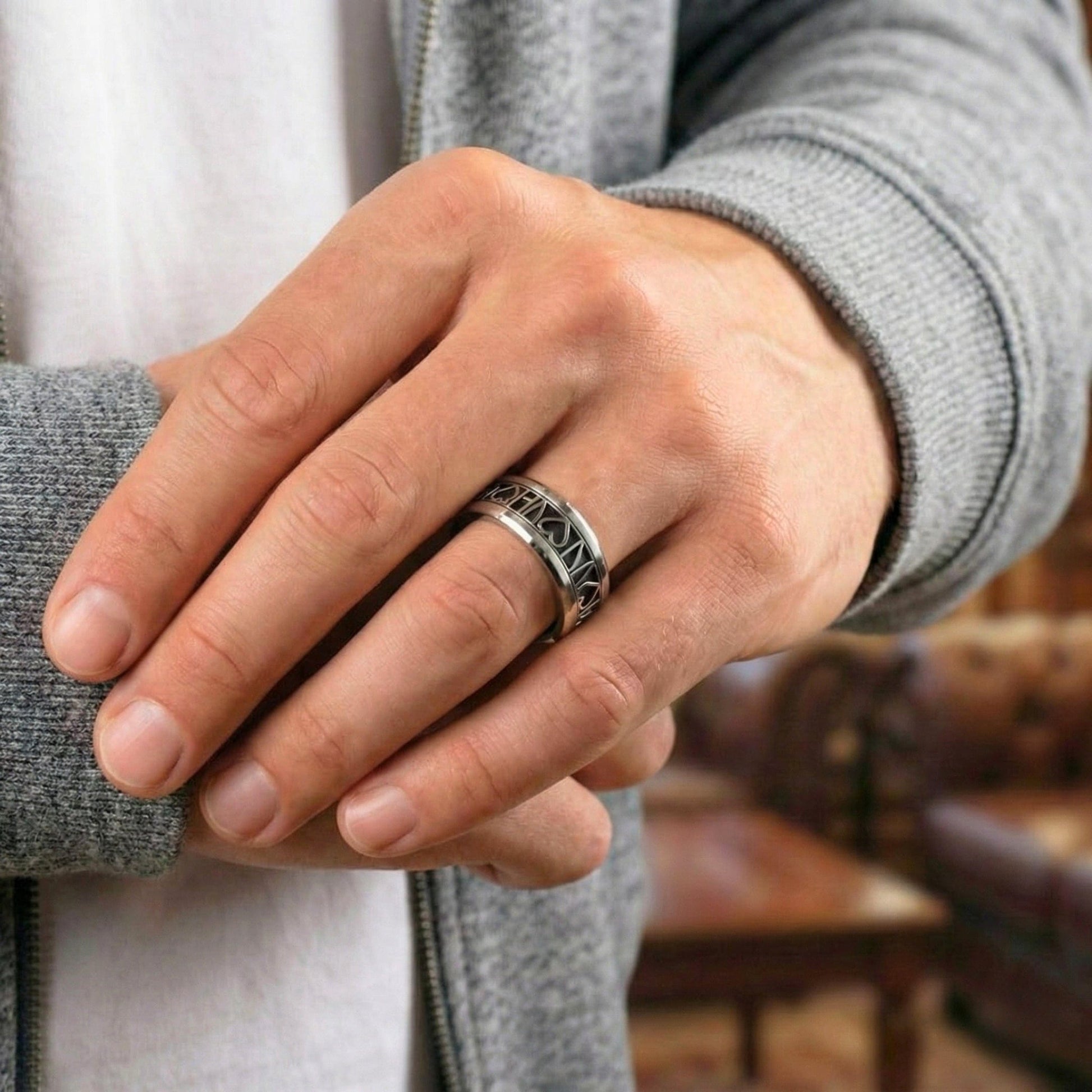 THE MEN THING Rings REGALIA HEART RING - Pure Stainless Steel Men’s Steel-Plated Ring (Size : 28)