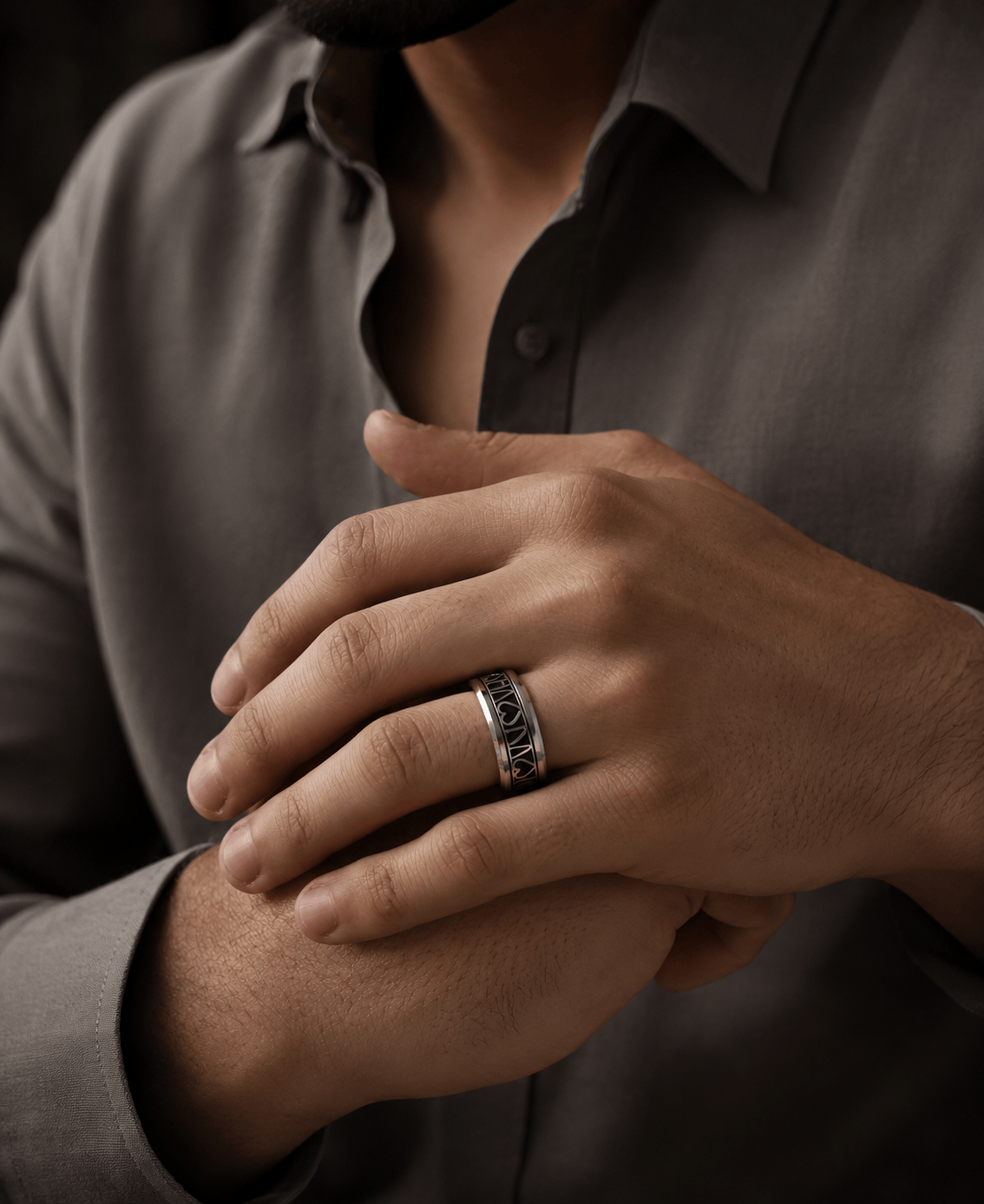 THE MEN THING Rings REGALIA HEART RING - Pure Stainless Steel Men’s Steel-Plated Ring (Size : 28)
