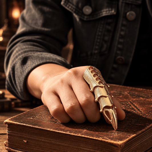 THE MEN THING Rings RINOSKIN - Gold Guard Adjustable Knuckle Joint Full Finger Ring for Men & Boys