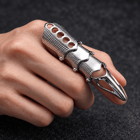 THE MEN THING Rings RINOSKIN - Silver Guard Adjustable Knuckle Joint Full Finger Ring for Men & Boys