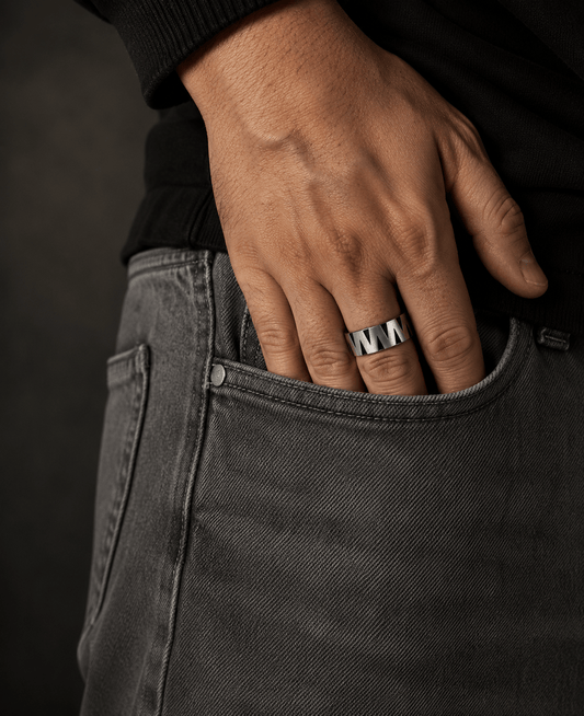 THE MEN THING Rings ROGUE GEAR EDGE - Pure Stainless Steel Men’s Steel-Black Plated Ring (Size : 17-22-27)