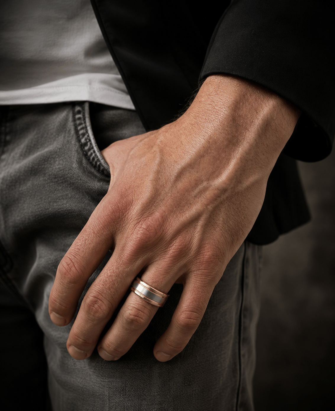 THE MEN THING Rings ROYAL FUSION RING - Pure Stainless Steel Men’s Gold-Steel Plated Ring (Size : 17-22-27)