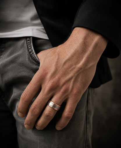 THE MEN THING Rings ROYAL FUSION RING - Pure Stainless Steel Men’s Gold-Steel Plated Ring (Size : 17-22-27)