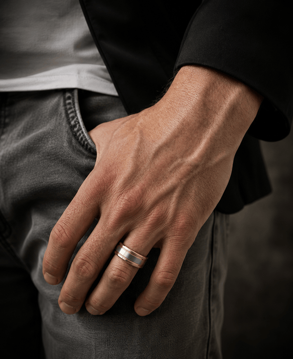 ROYAL FUSION RING - Pure Stainless Steel Men’s Gold-Steel Plated Ring (Size : 17-22-27)