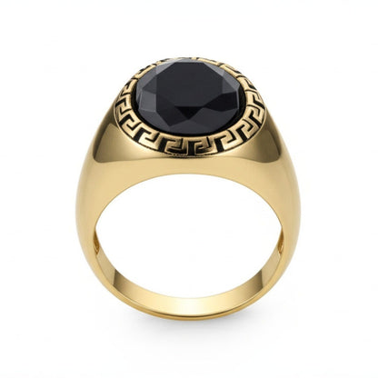 THE MEN THING Rings Royal Series - AETHER SIGNET RING - Pure Stainless Steel Men’s Gold-Plated Ring – Statement Luxury Jewelry (Size : 17-22-27)