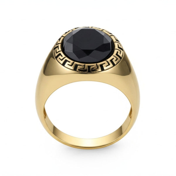 Royal Series - AETHER SIGNET RING - Pure Stainless Steel Men’s Gold-Plated Ring – Statement Luxury Jewelry (Size : 17-22-27)