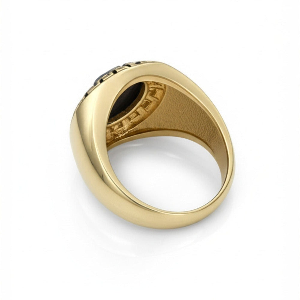 THE MEN THING Rings Royal Series - AETHER SIGNET RING - Pure Stainless Steel Men’s Gold-Plated Ring – Statement Luxury Jewelry (Size : 17-22-27)