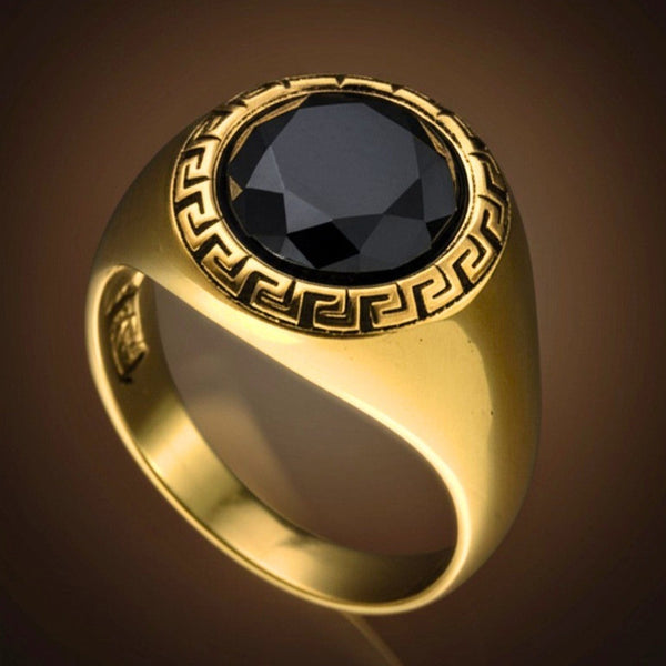 Royal Series - AETHER SIGNET RING - Pure Stainless Steel Men’s Gold-Plated Ring – Statement Luxury Jewelry (Size : 17-22-27)