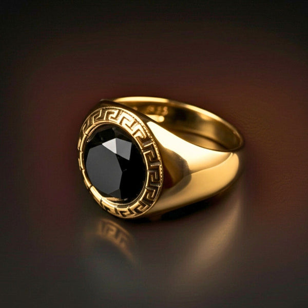 Royal Series - AETHER SIGNET RING - Pure Stainless Steel Men’s Gold-Plated Ring – Statement Luxury Jewelry (Size : 17-22-27)