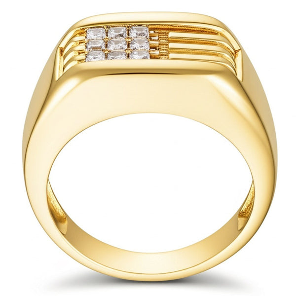 Royal Series - ALPHA BLOCK RING - Pure Stainless Steel Men’s Gold-Plated Ring – Statement Luxury Jewelry (Size : 17-21-26)