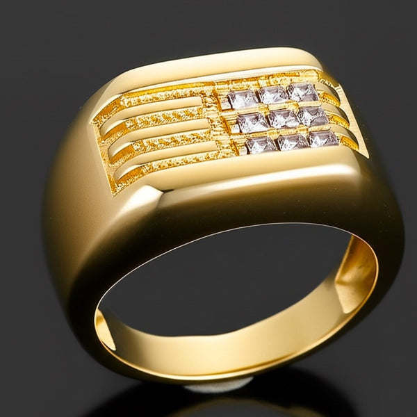 Royal Series - ALPHA BLOCK RING - Pure Stainless Steel Men’s Gold-Plated Ring – Statement Luxury Jewelry (Size : 17-21-26)