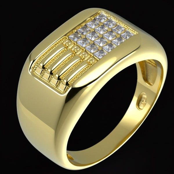 Royal Series - ALPHA BLOCK RING - Pure Stainless Steel Men’s Gold-Plated Ring – Statement Luxury Jewelry (Size : 17-21-26)