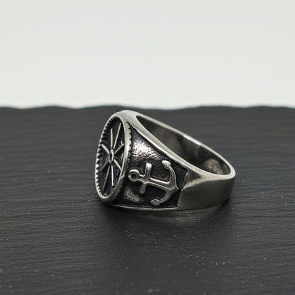 THE MEN THING Rings Royal Series - ANCHOR NORTH RING - Pure Stainless Steel Men’s Steel-Plated Ring – Statement Luxury Jewelry (Size : 19-22-24-28-30)