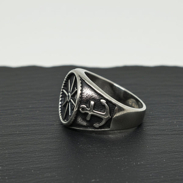 Royal Series - ANCHOR NORTH RING - Pure Stainless Steel Men’s Steel-Plated Ring – Statement Luxury Jewelry (Size : 19-22-24-28-30)