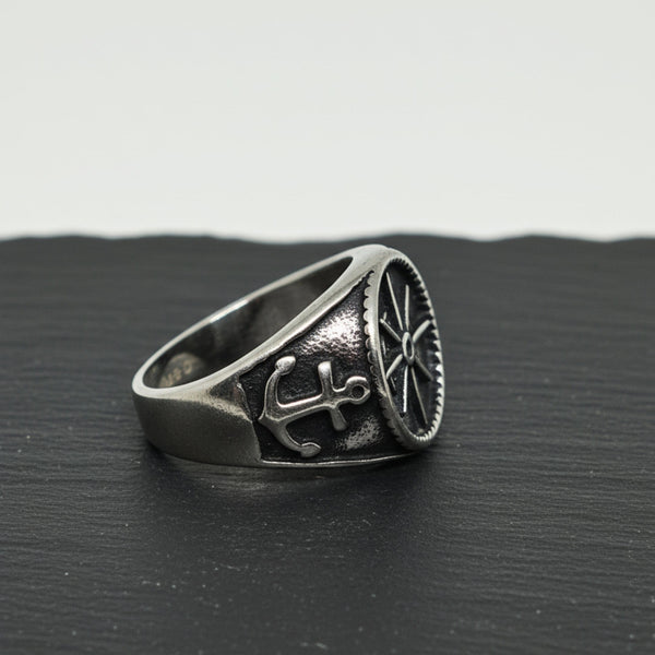 Royal Series - ANCHOR NORTH RING - Pure Stainless Steel Men’s Steel-Plated Ring – Statement Luxury Jewelry (Size : 19-22-24-28-30)