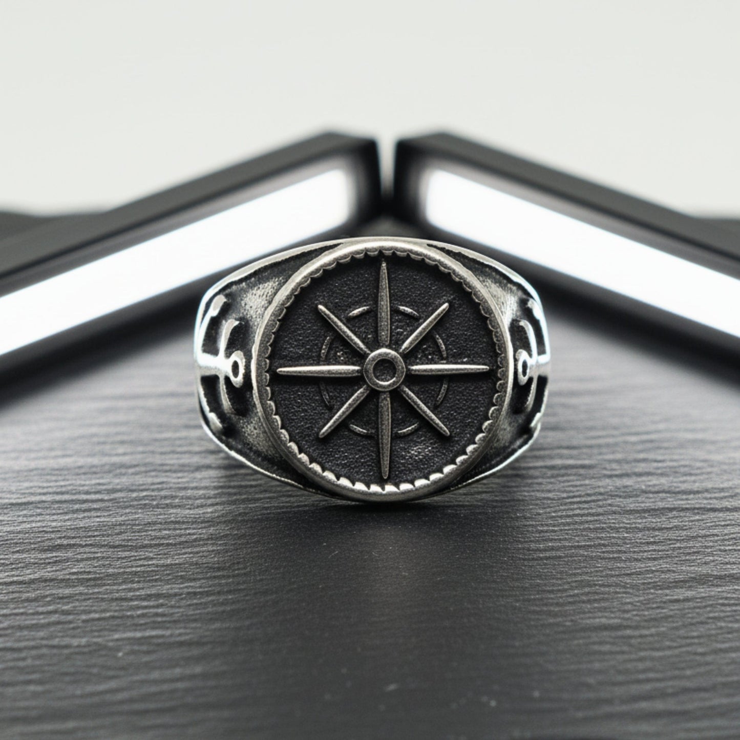 THE MEN THING Rings Royal Series - ANCHOR NORTH RING - Pure Stainless Steel Men’s Steel-Plated Ring – Statement Luxury Jewelry (Size : 19-22-24-28-30)