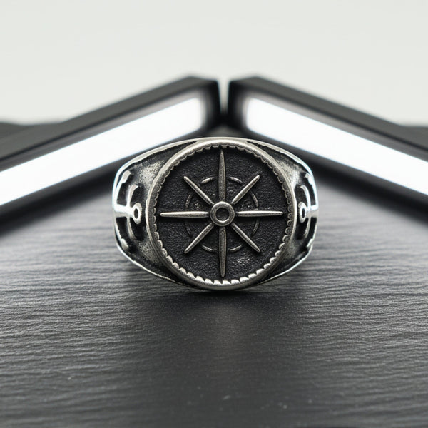 Royal Series - ANCHOR NORTH RING - Pure Stainless Steel Men’s Steel-Plated Ring – Statement Luxury Jewelry (Size : 19-22-24-28-30)
