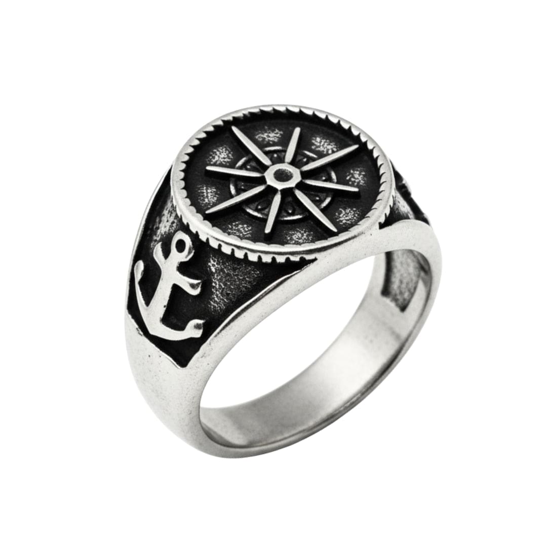THE MEN THING Rings Royal Series - ANCHOR NORTH RING - Pure Stainless Steel Men’s Steel-Plated Ring – Statement Luxury Jewelry (Size : 19-22-24-28-30)