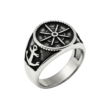 THE MEN THING Rings Royal Series - ANCHOR NORTH RING - Pure Stainless Steel Men’s Steel-Plated Ring – Statement Luxury Jewelry (Size : 19-22-24-28-30)