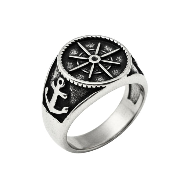 Royal Series - ANCHOR NORTH RING - Pure Stainless Steel Men’s Steel-Plated Ring – Statement Luxury Jewelry (Size : 19-22-24-28-30)
