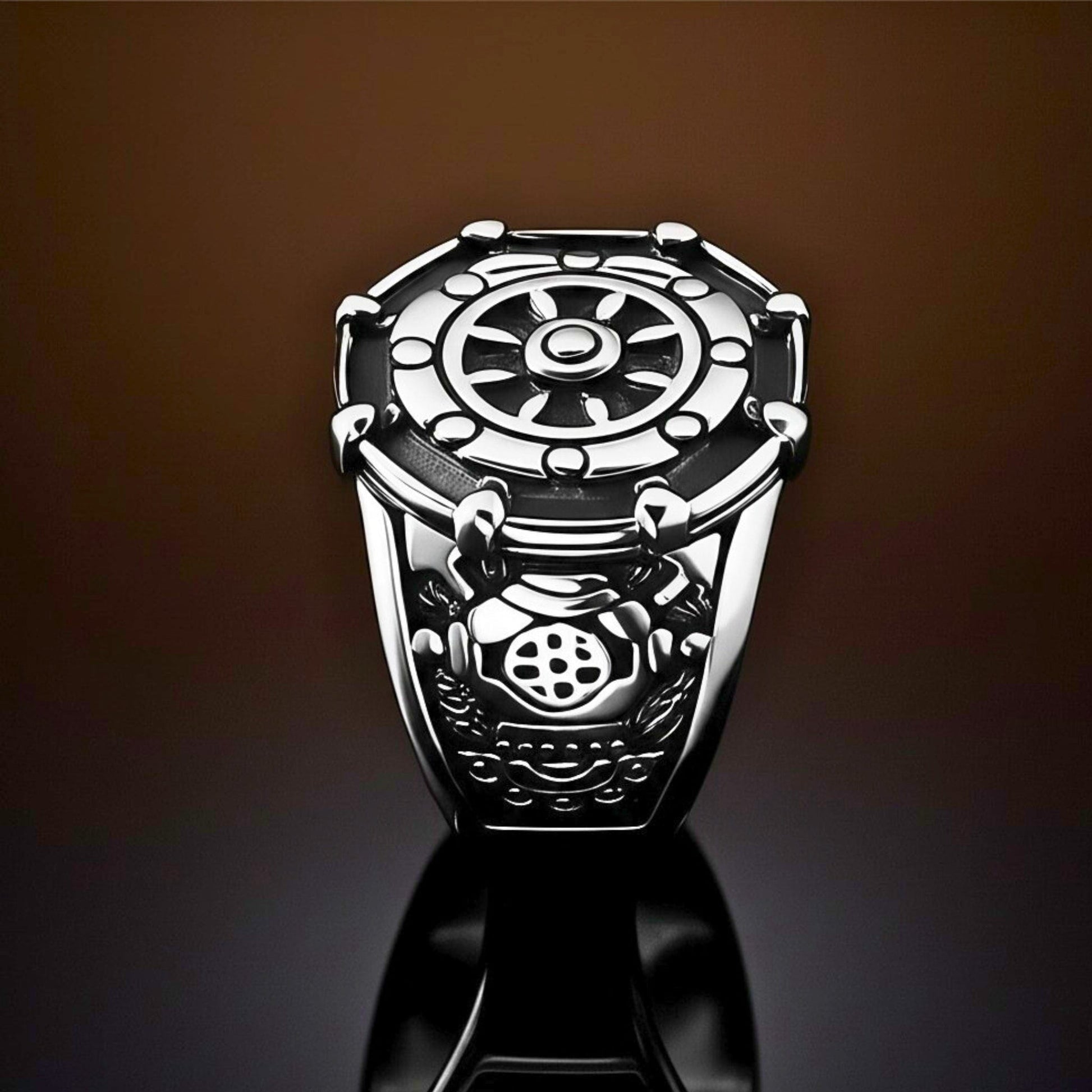 THE MEN THING Rings Royal Series - AQUALOR RING - Pure Stainless Steel Men’s Steel-Black-Plated Ring – Statement Luxury Jewelry (Size : 18-21-24)