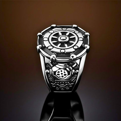 THE MEN THING Rings Royal Series - AQUALOR RING - Pure Stainless Steel Men’s Steel-Black-Plated Ring – Statement Luxury Jewelry (Size : 18-21-24)