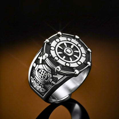 THE MEN THING Rings Royal Series - AQUALOR RING - Pure Stainless Steel Men’s Steel-Black-Plated Ring – Statement Luxury Jewelry (Size : 18-21-24)