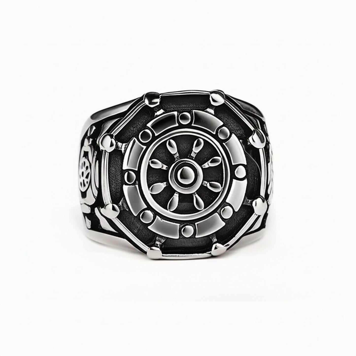 THE MEN THING Rings Royal Series - AQUALOR RING - Pure Stainless Steel Men’s Steel-Black-Plated Ring – Statement Luxury Jewelry (Size : 18-21-24)