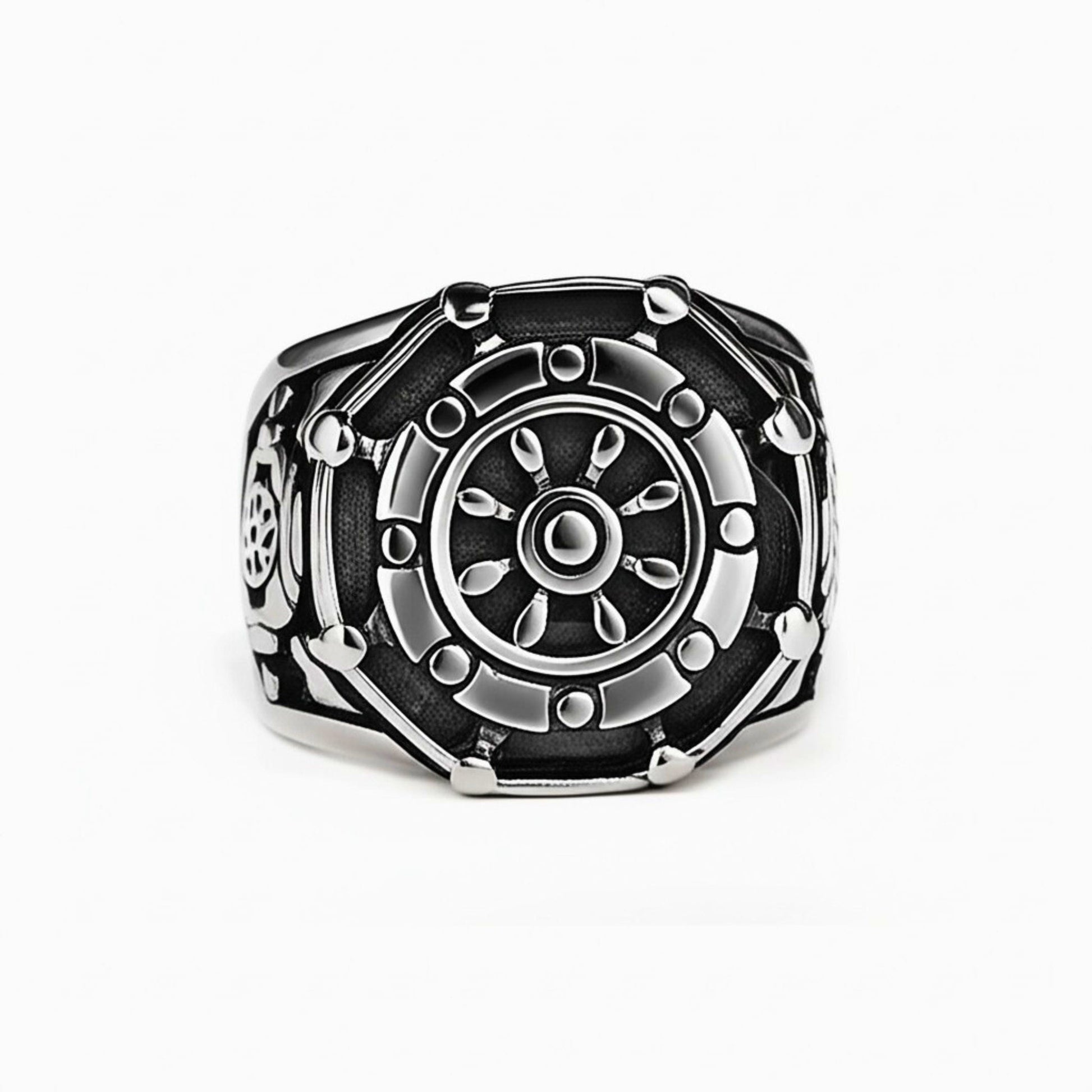 THE MEN THING Rings Royal Series - AQUALOR RING - Pure Stainless Steel Men’s Steel-Black-Plated Ring – Statement Luxury Jewelry (Size : 18-21-24)