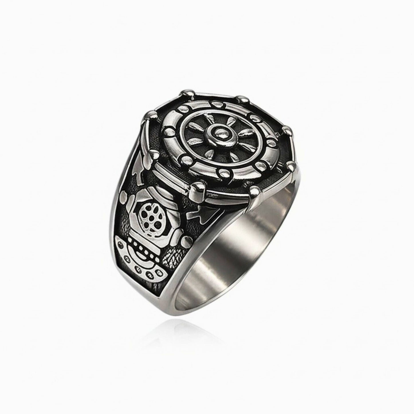 THE MEN THING Rings Royal Series - AQUALOR RING - Pure Stainless Steel Men’s Steel-Black-Plated Ring – Statement Luxury Jewelry (Size : 18-21-24)