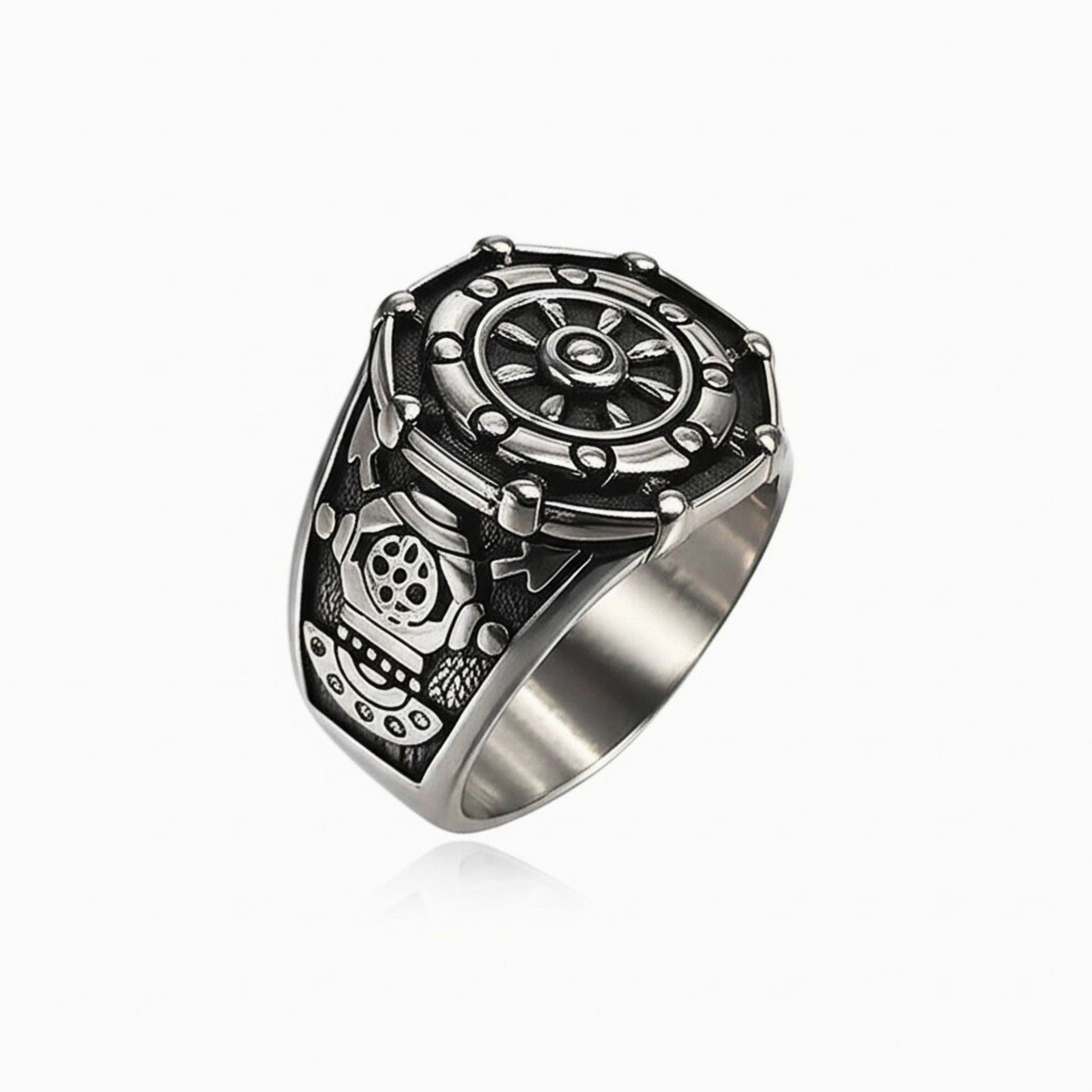 THE MEN THING Rings Royal Series - AQUALOR RING - Pure Stainless Steel Men’s Steel-Black-Plated Ring – Statement Luxury Jewelry (Size : 18-21-24)