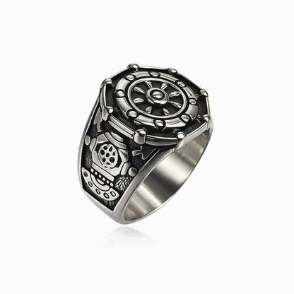 THE MEN THING Rings Royal Series - AQUALOR RING - Pure Stainless Steel Men’s Steel-Black-Plated Ring – Statement Luxury Jewelry (Size : 18-21-24)